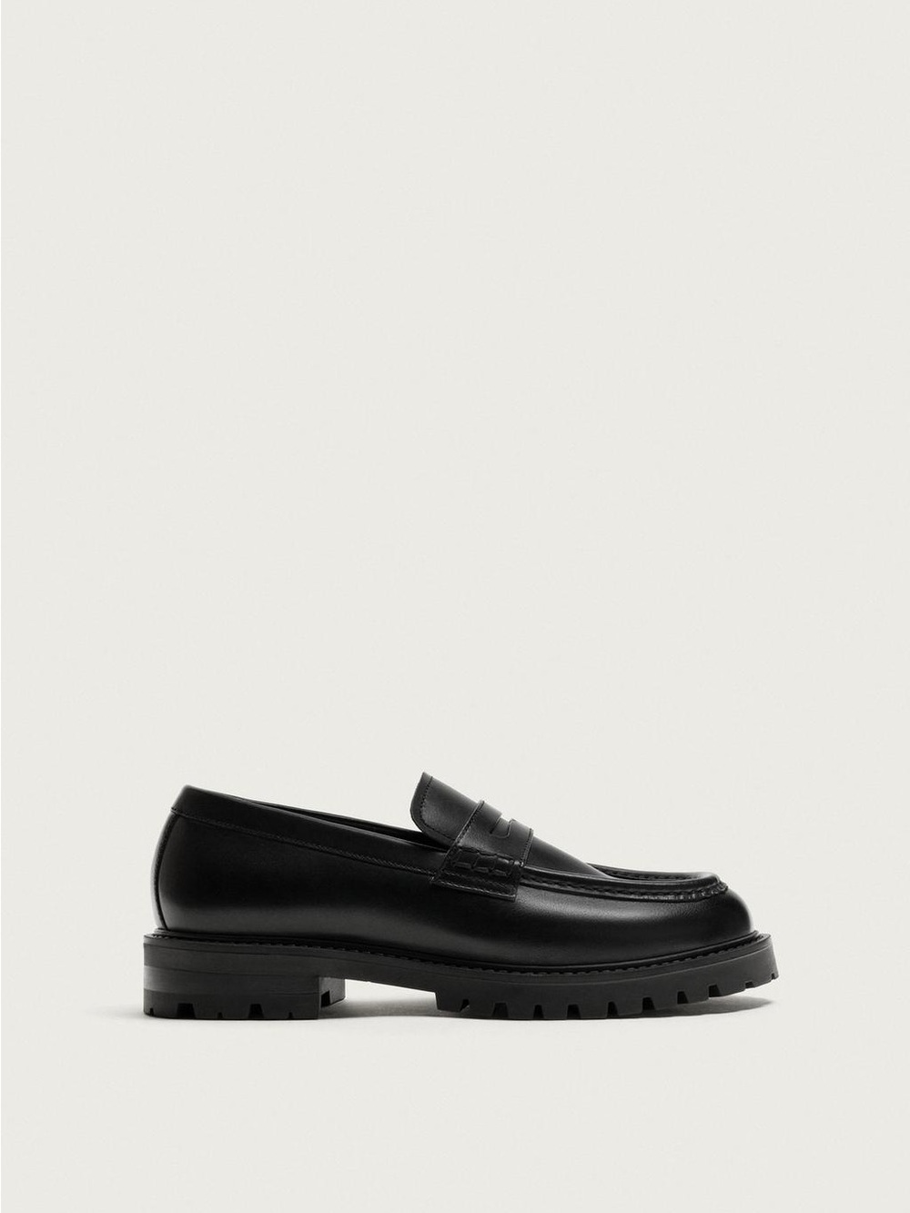 NWOB Zara Black Leather Track Penny Loafers Size: EU 42/US Men’s 8.5 Womens 10.5